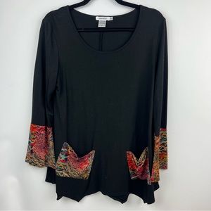 Feratelli Women's Black Shirt Art to Wear Long Sleeve Size Medium